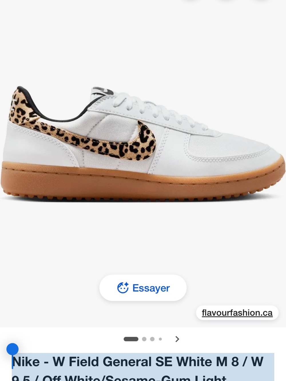Nike White Sneakers with Leopard Swoosh and Gum Sole